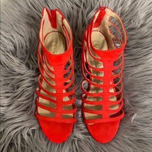 Bright red strappy high heels